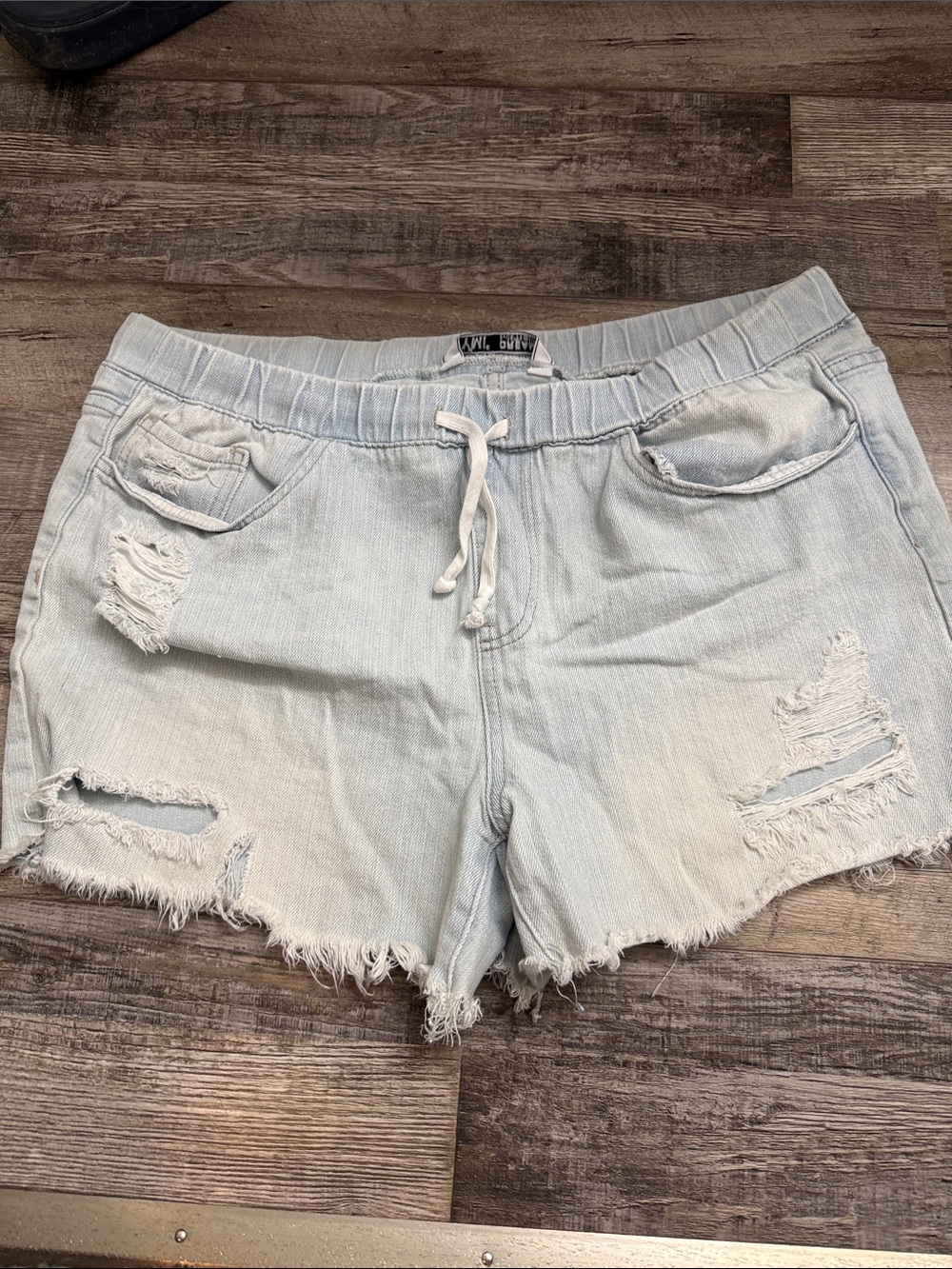 YMI Light Blue Distressed Denim Jean Shorts with Drawstring